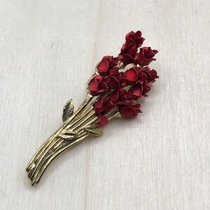Dm 97 Signed Bouquet Brooch Red Roses Danbury Mint-Romantic